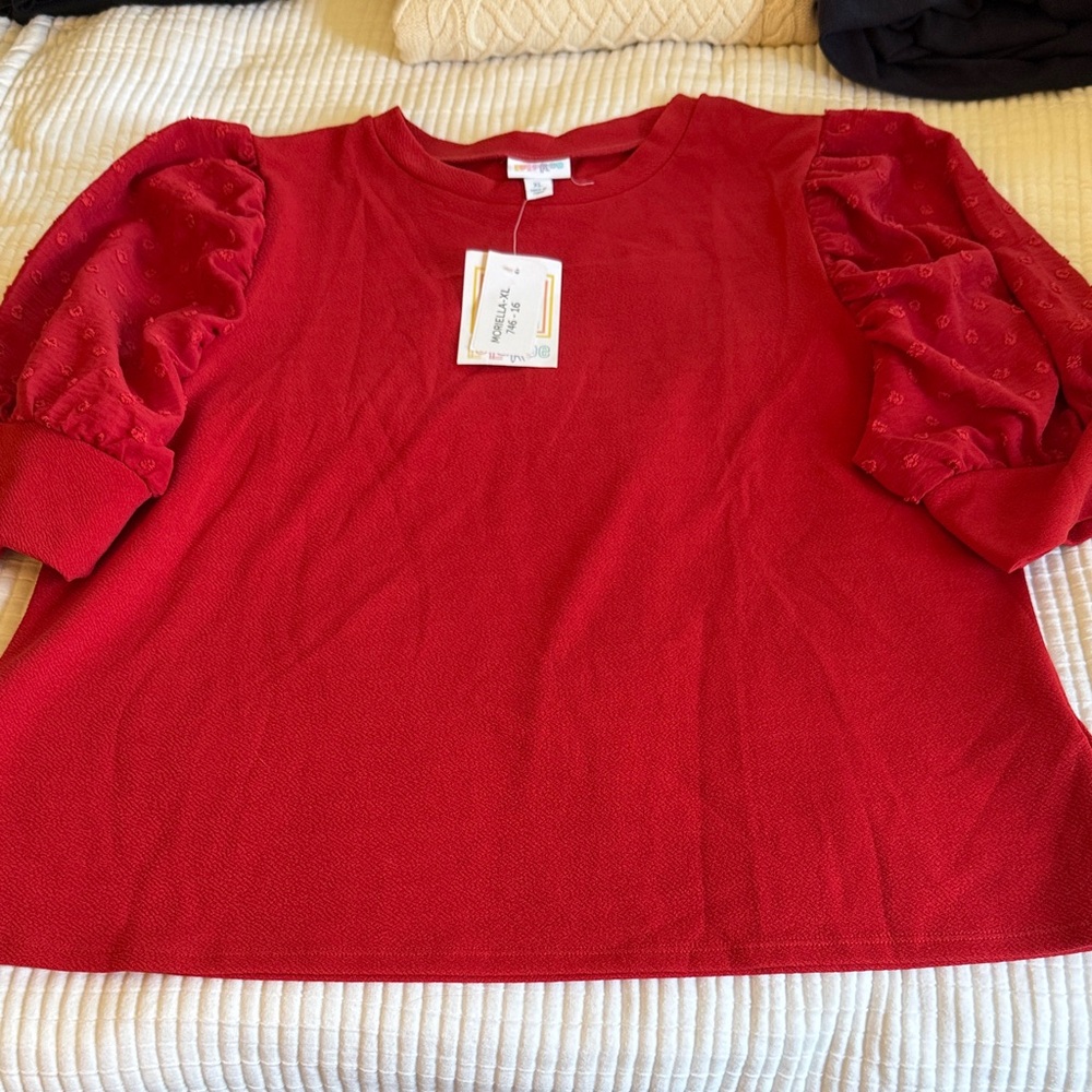 LuLaRoe Red Puff Sleeve Blouse